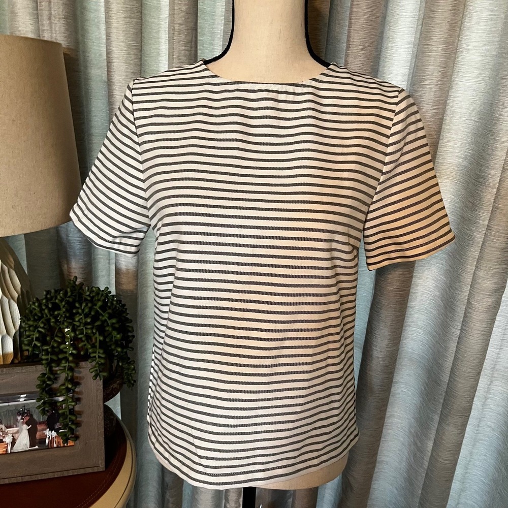 The Hanger striped blouse size medium M short sleeve 95% polyester 5% spandex